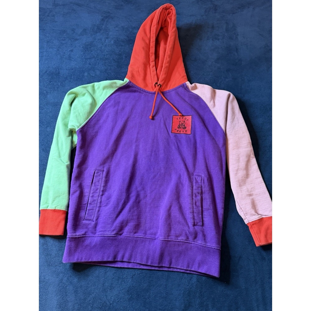 Teddy Fresh Hoodie Mens S Multicolor Colorblock Teddy Bear Logo Pullover Fleece